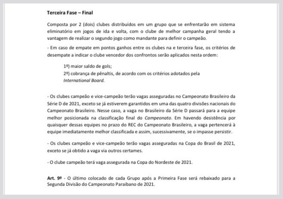 Regulamento do Campeonato Paraibano é omisso quanto aos critérios que determinam a classificação final — Foto: Divulgação / FPF-PB