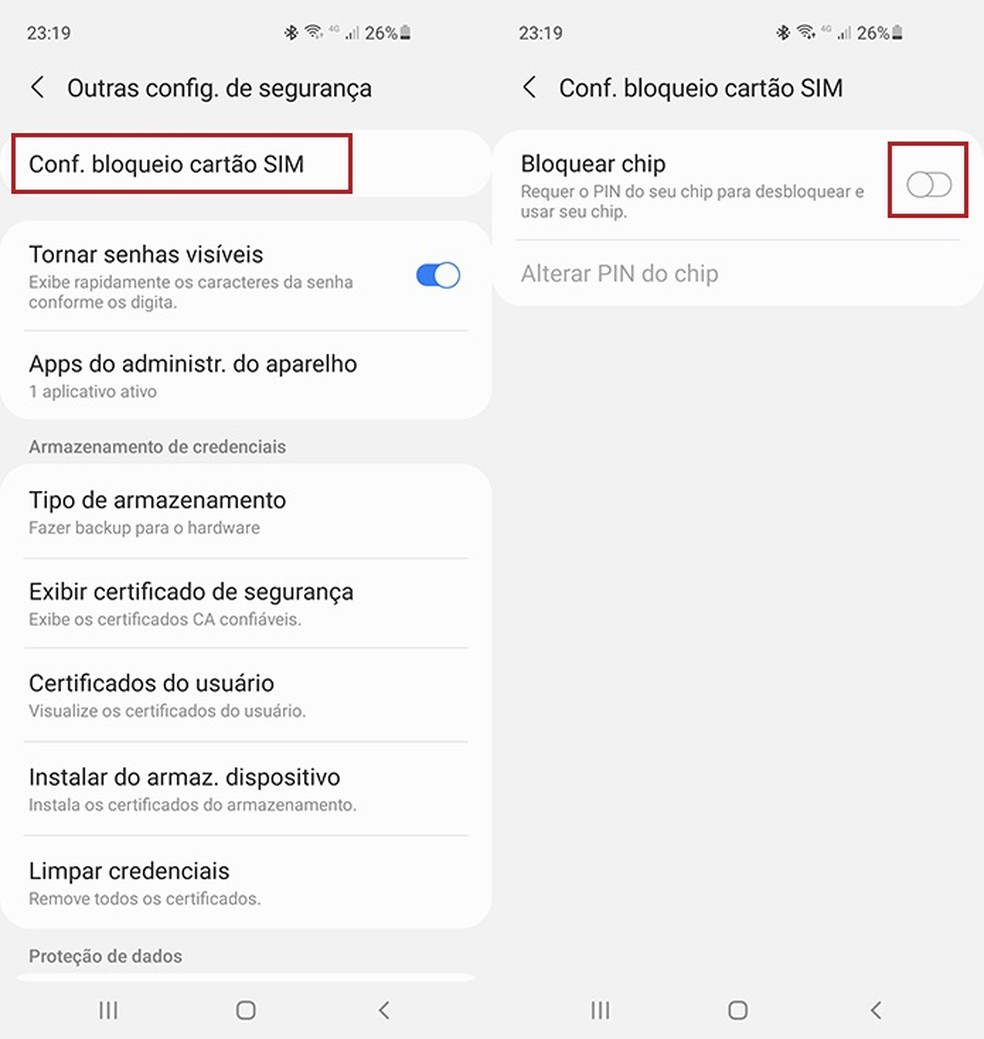 Ativação do bloqueio do cartão SIM no Android — Foto: Reprodução/Willian Rodrigues