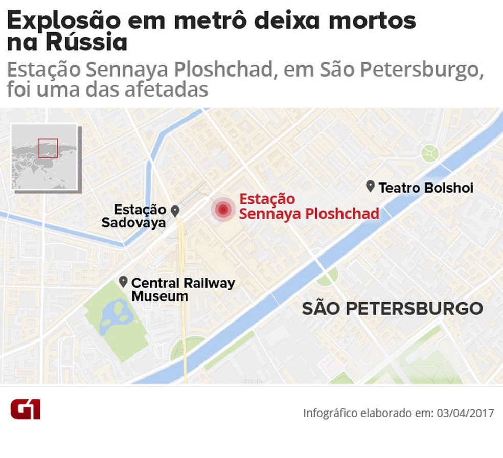 Explosão em metrô deixa mortos na Rússia (Foto: Arte/G1)
