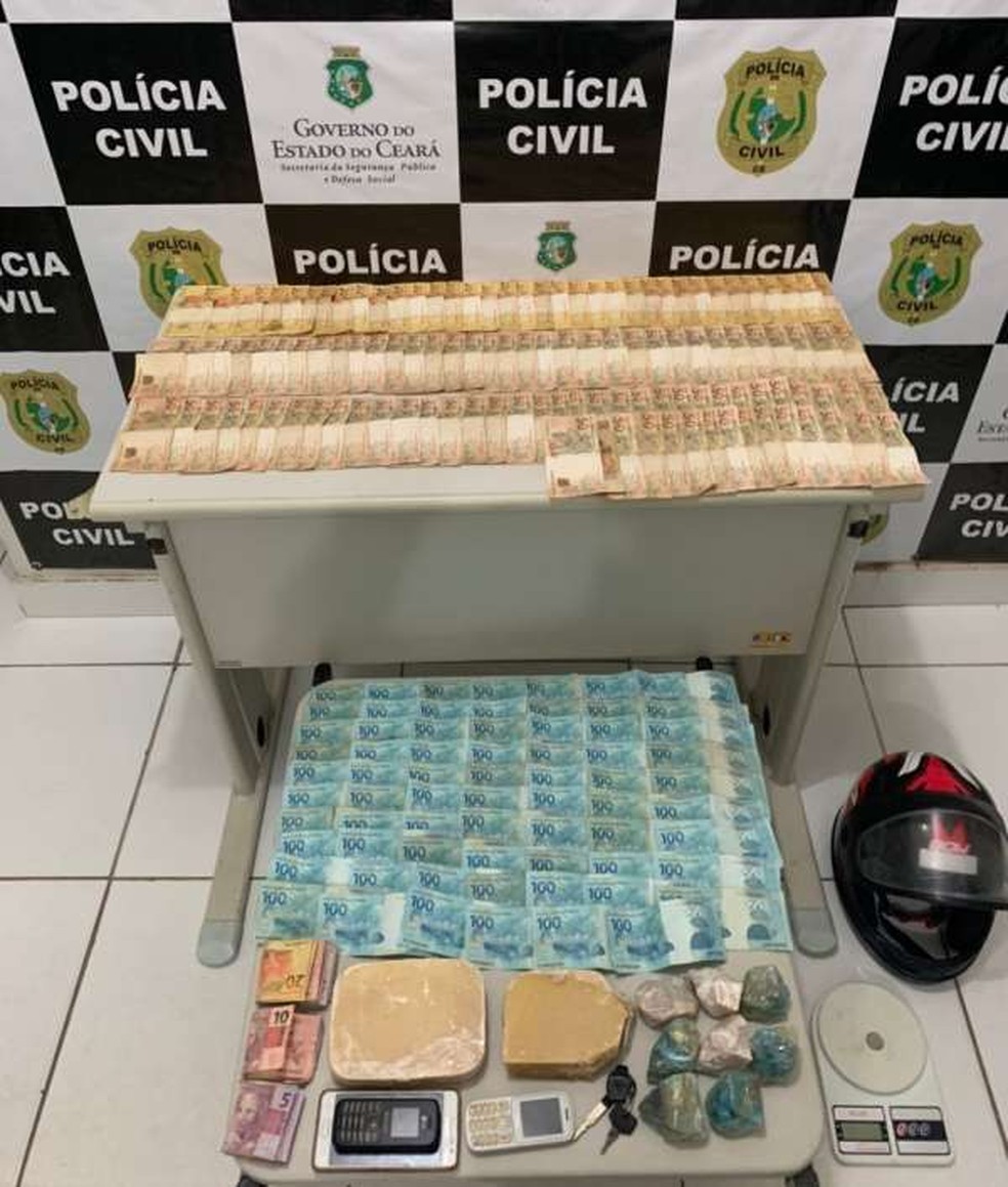 Polícia prende suspeitos de tráfico com droga e dinheiro em Crateús, no Ceará — Foto: PCCE/Divulgação