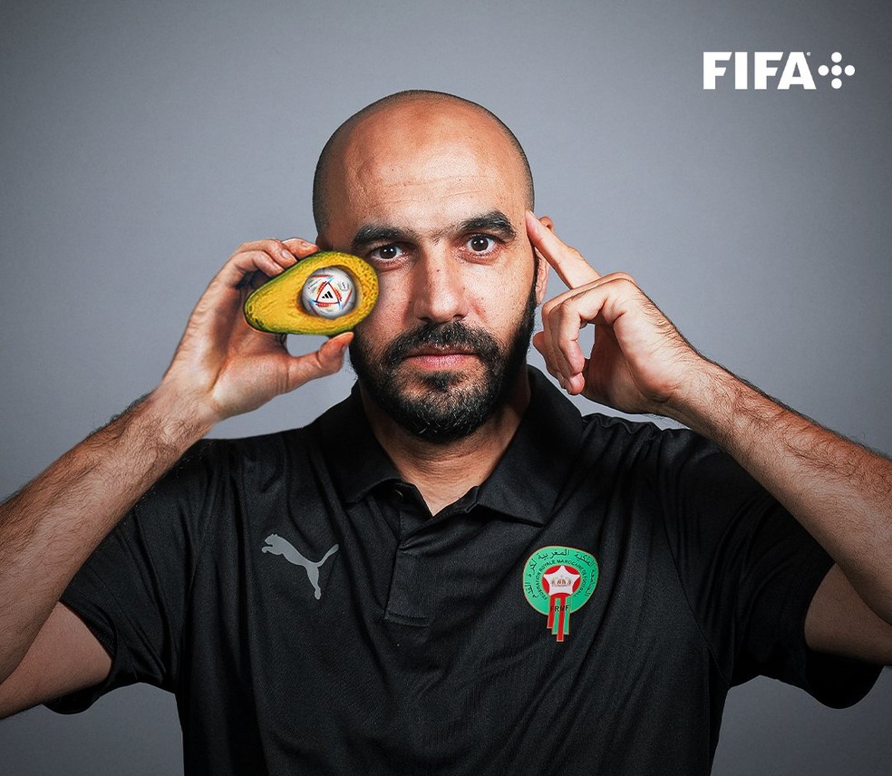 Walid Regragui, técnico de Marrocos, que é conhecido como "cabeça de abacate" — Foto: Fifa/Divulgação