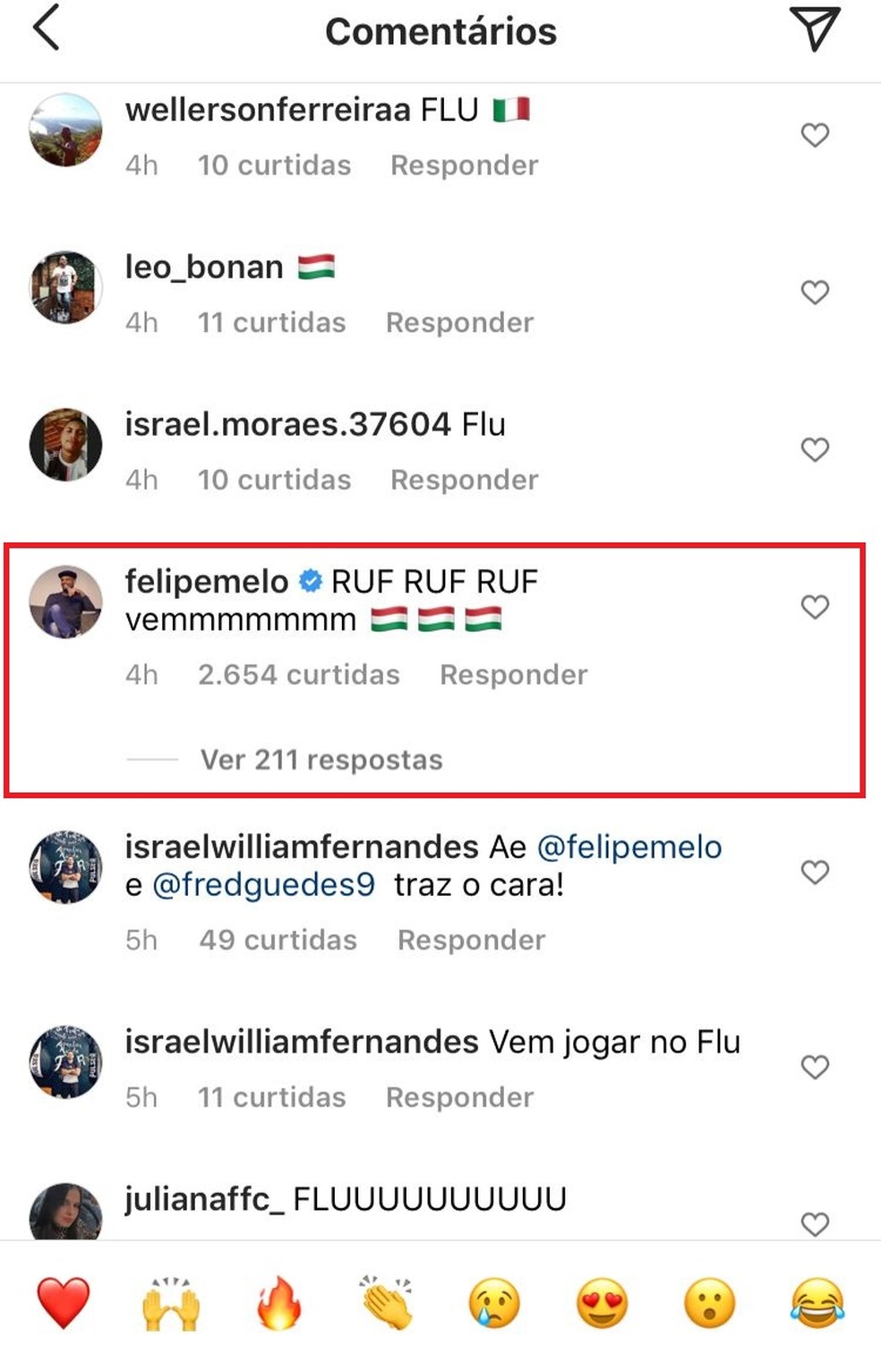 Felipe Melo comenta na foto de Ricardo Goulart e chama jogador para o Flu — Foto: Reprodução / Instagram