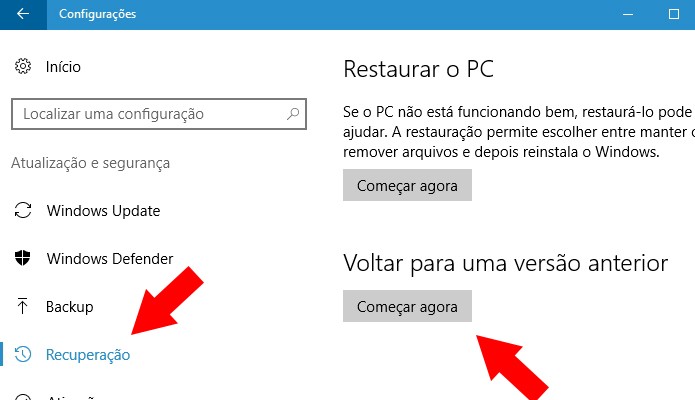 Volte para a versão anterior do Windows 10 (Foto: Reprodução/Paulo Alves)