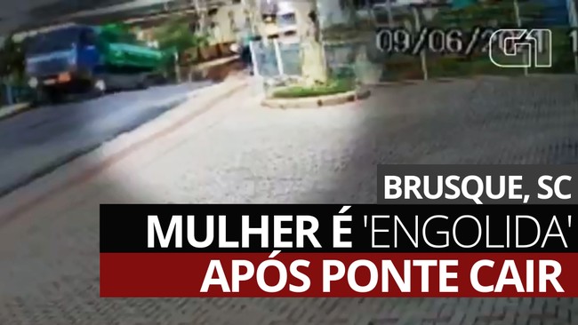 Vídeo mostra mulher sendo 'engolida' após ponte cair em Brusque