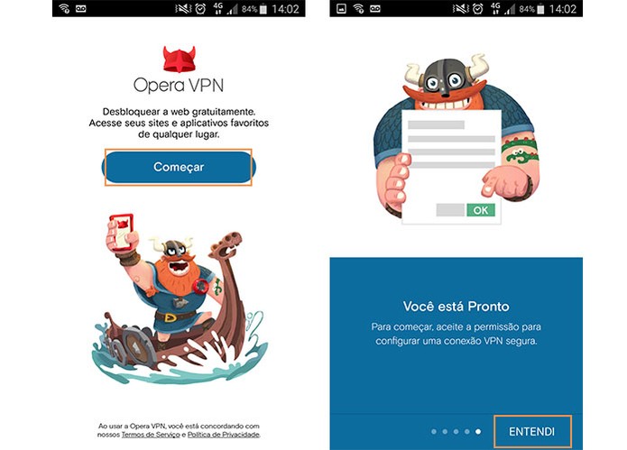 Inicie o uso do app Opera VPN no celular (Foto: Reprodução/Barbara Mannara)