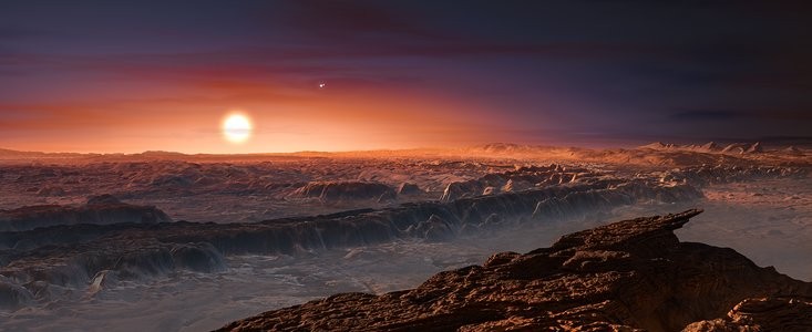 Representação artística da vista de Proxima Centauri em Proxima B (Foto: ESO)
