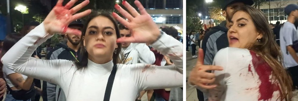 Estudante reclama de violência policial durante Virada Cultural no Centro de São Paulo. — Foto: Victor Farias/g1