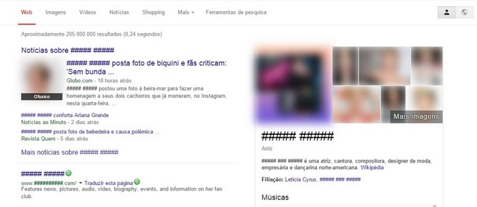 Extensão No Cyrus impede a visualização de fotos e nome da cantora na Internet (Foto: Reprodução/Raquel Freire)