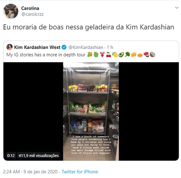 Tamanho da cozinha de Kim Kardashian choca a web (Foto: Reprodução/Instagram)