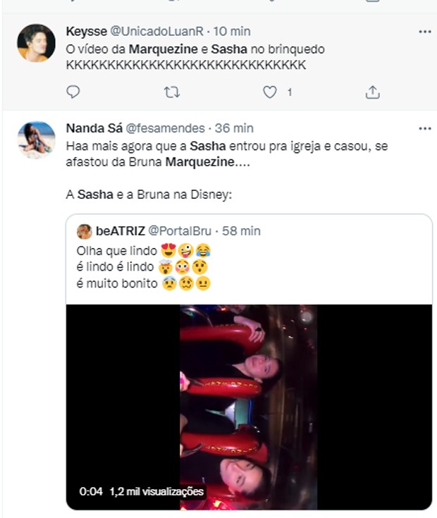 Bruna Marquezine e Sasha Meneghel viralizam na web depois de curtirem brinquedo radica (Foto: Reprodução/Twitter)