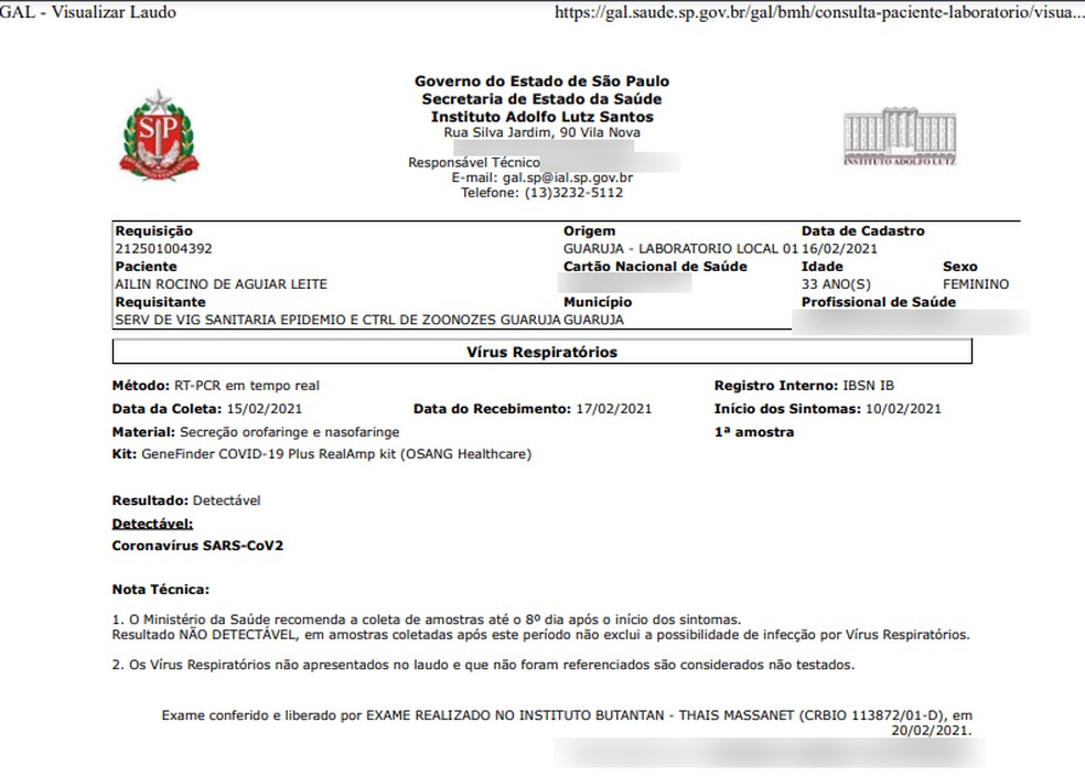 Segundo Ailin, exame correto s� foi emitido ap�s diversas tentativas de solucionar o erro � Foto: Arquivo Pessoal