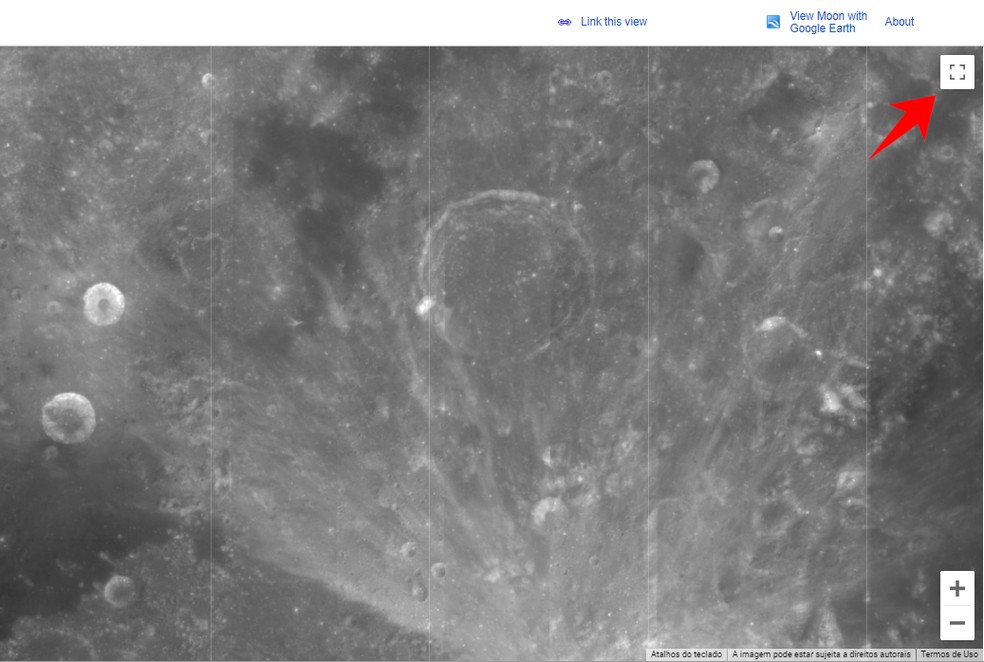 É possível usar o Google Moon em tela cheia — Foto: Reprodução/Rodrigo Fernandes