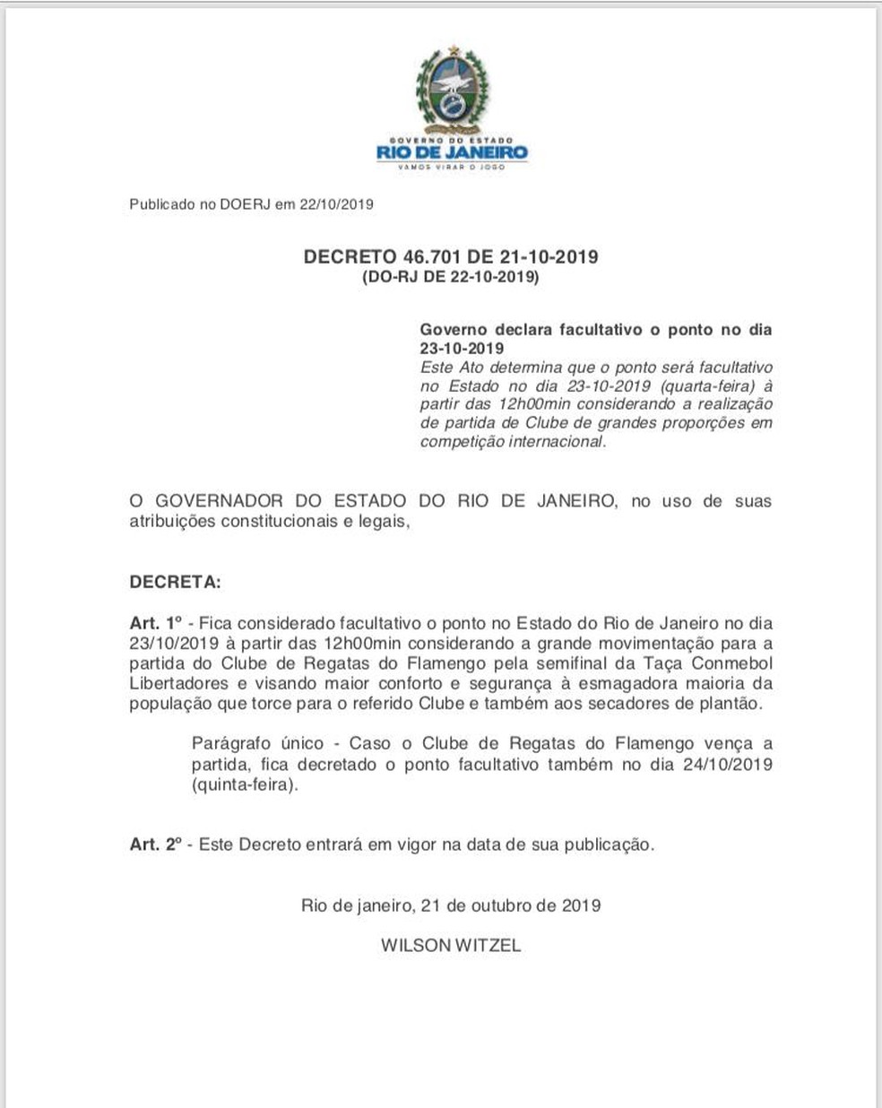 Decreto fake anuncia suposto ponto facultativo na quarta-feira — Foto: Divulgação