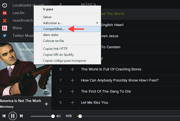 Acessando a ferramenta de compartilhamento do Spotify no Windows (Foto: Reprodução/Marvin Costa)