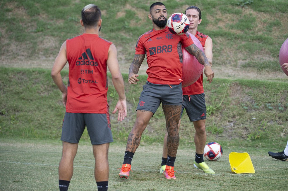 Gabigol no treino do Flamengo no Ninho — Foto: Alexandre Vidal/Flamengo