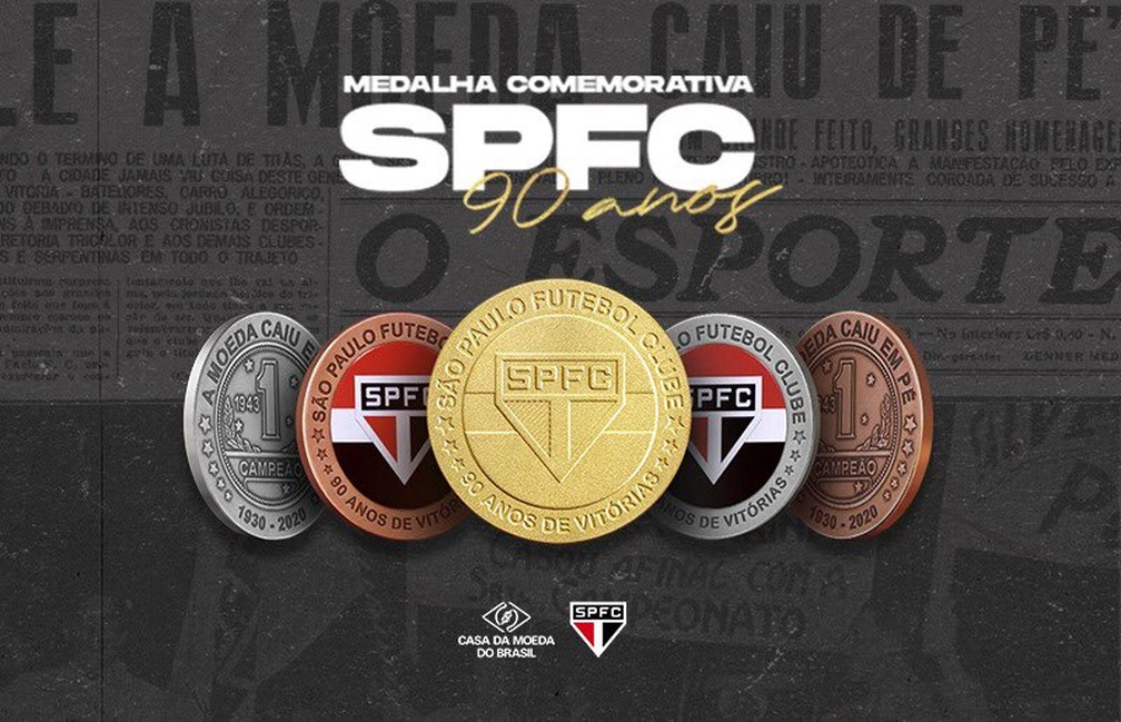Medalhas lançadas pelo São Paulo para comemorar os 90 anos — Foto: Reprodução