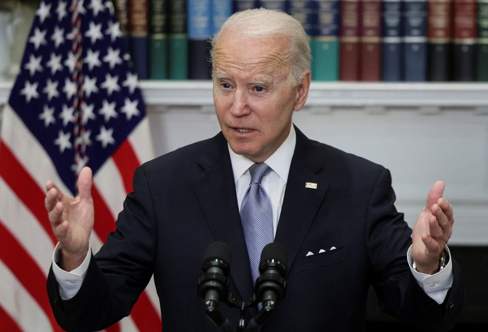 Presidente americano, Joe Biden, durante discurso realizado nesta quinta-feira (21) — Foto: Evelyn Hockstein/REUTERS