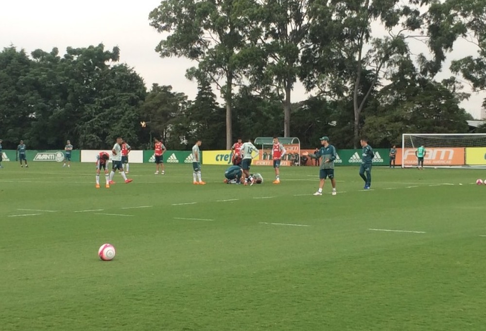 Deyverson volta a treinar com elenco do Palmeiras e sai com canela enfaixada