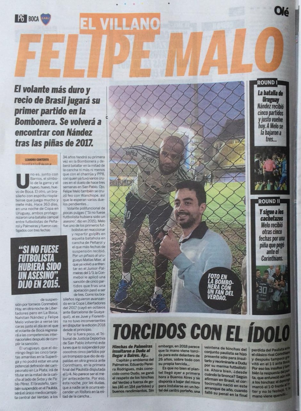 Jornal chama Felipe Melo de vilão 