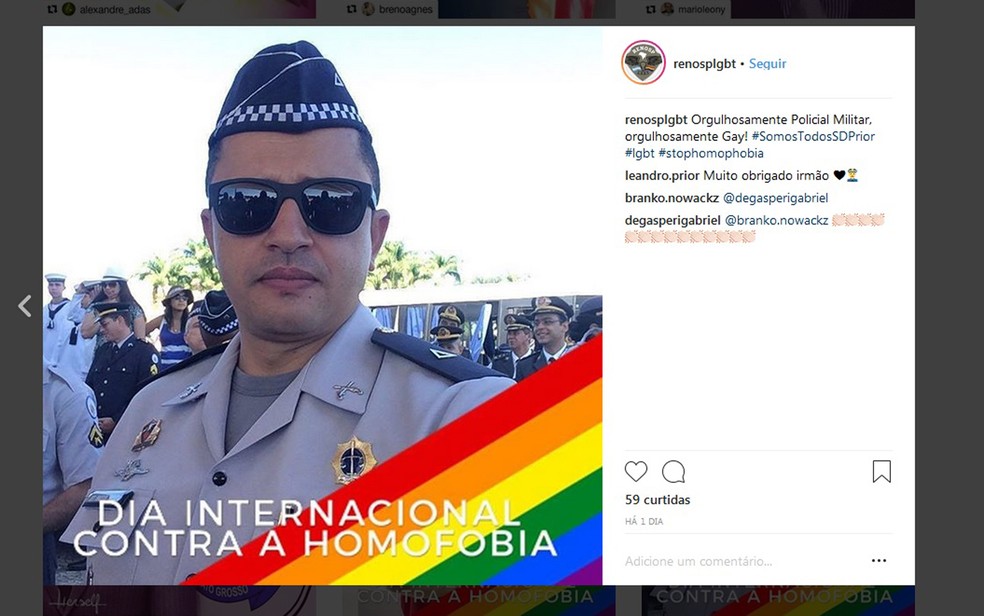 PM do Distrito Federal apoia o soldado da PM de SP Prior, ameaçado após vídeo com beijo viralizar nas redes sociais (Foto: Instagram/reprodução)