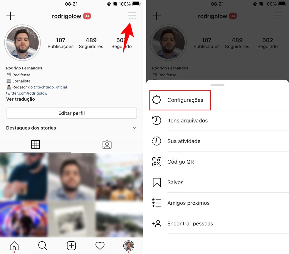 Acessando as configurações para mudar o ícone do Instagram — Foto: Reprodução/Rodrigo Fernandes