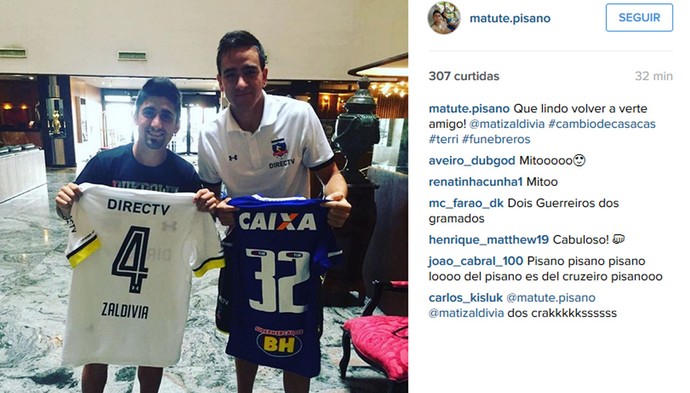 Pisano vai a hotel do Colo-Colo e  troca camisa com amigo Zaldívia