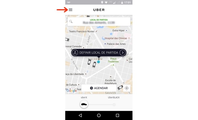 Ícone do menu principal do Uber em destaque (Foto: Reprodução/Raquel Freire)