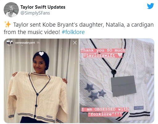 Filha de Kobe Bryant segura casaco enviado por Taylor Swift (Foto: reprodução)