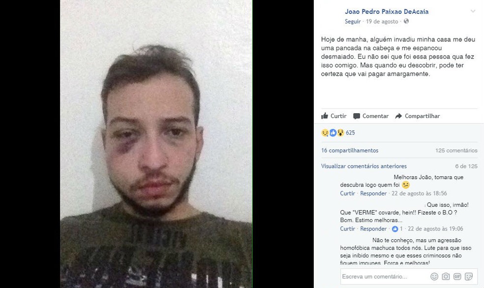 Estudante da UFV disse que foi agredido em república  (Foto: Reprodução/Facebook)
