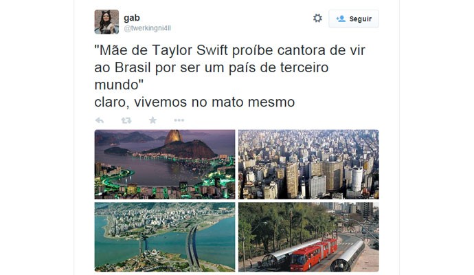 Usuária do Twitter critica suposta proibição de Taylor Swift vir ao Brasil