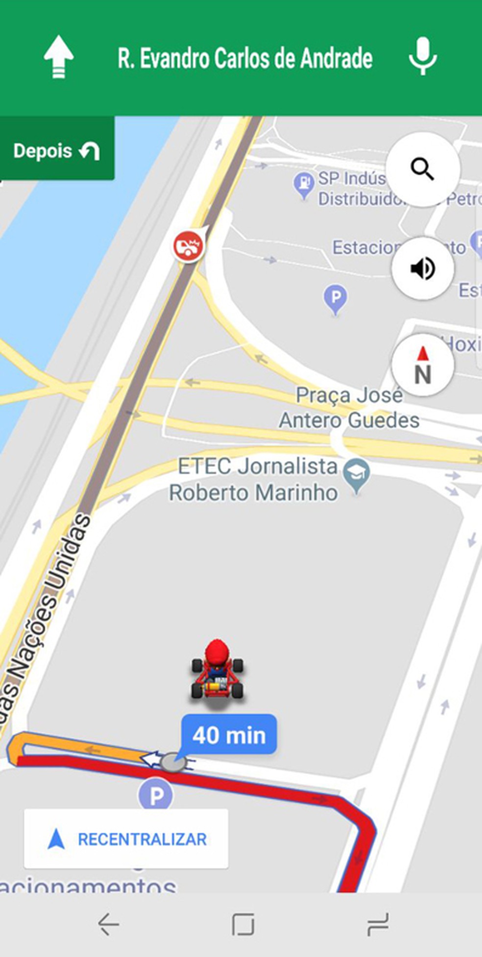 Navegação pelo Google Maps é feita no estilo 'Mario Kart' até a próxima semana (Foto: Reprodução/G1)
