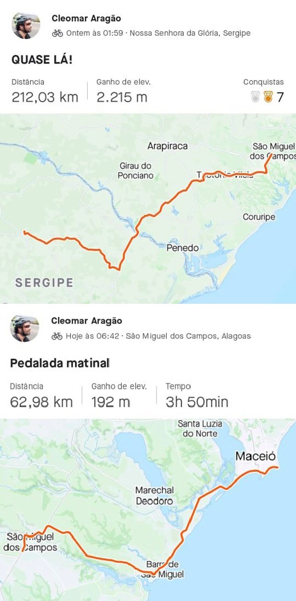 Cleomar, o ciclista vascaíno, registrou a viagem que fez para ver a partida contra o CSA em Maceió — Foto: Arquivo Pessoal