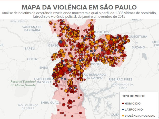 Mapa da violência em São Paulo (Foto: Editoria de Arte/G1)