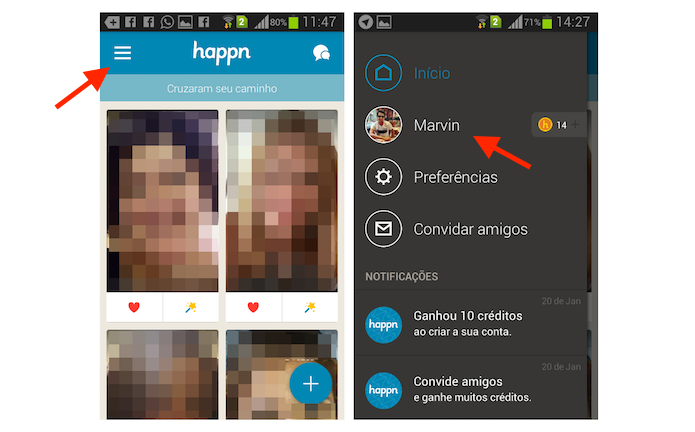Acessando a página de perfil de usuário para definir uma nova foto de perfil do Happn pelo Android (Foto: Reprodução/Marvin Costa)
