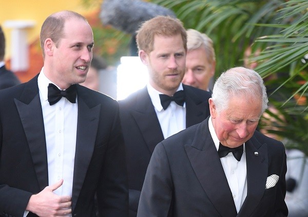 Os príncipes Charles, William e Harry em evento com a Família Real Britânica em Londres em abril de 2019 (Foto: Getty Images)