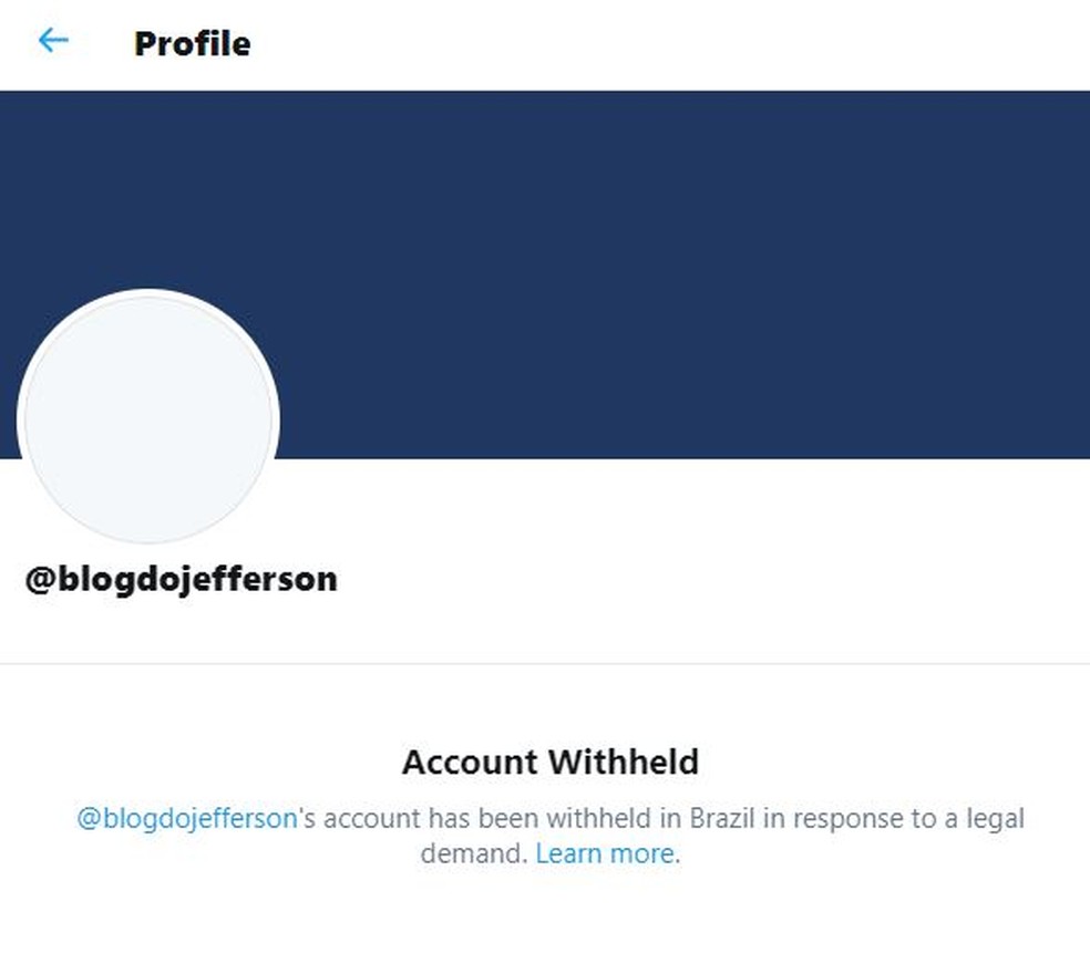 Perfil do ex-deputado Roberto Jefferson no Twitter derrubado após decisão judicial — Foto: Reprodução/Twitter