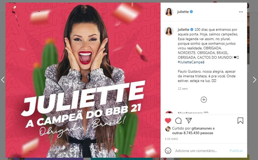 Juliette entra no Guinness por post mais rápido a bater um milhão de  curtidas | Paraíba | G1
