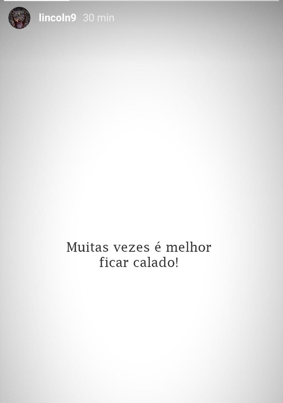 Postagem de Lincoln nas redes sociais — Foto: Reprodução