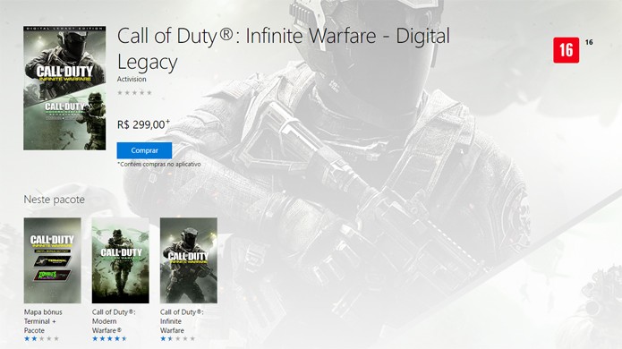 Página da edição especial de Call of Duty Infinite Warfare na Xbox LIVE Marketplace (Foto: Reprodução/André Mello)