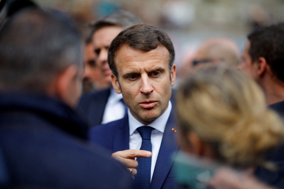 Emmanuel Macron em campanha, em 5 de abril de 2022 — Foto: Stephane Mahe/Reuters
