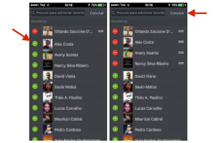 Inserindo contatos favoritos na visualização de bate papo do Facebook para iPhone (Foto: Reprodução/Marvin Costa)