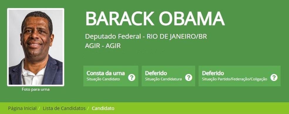 Barack Obama: candidato a deputado federal pelo RJ — Foto: Reprodução