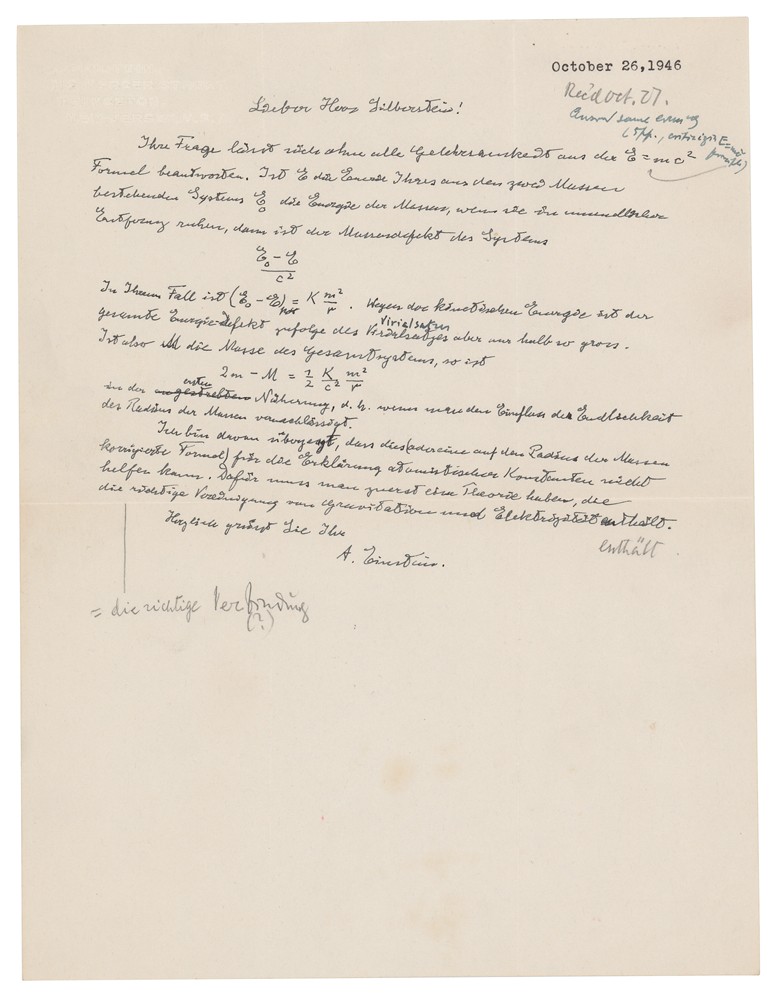 Carta de Albert Einstein endereçada ao físico polonês-americano Ludwik Silberstein (Foto: RR Auction )