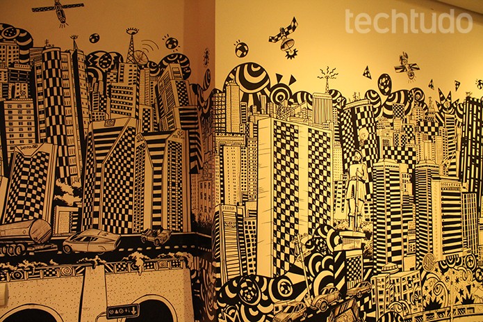 Detalhe do espaço social dentro do Google. A cidade de São Paulo foi inspiração para o escritório (Foto: Leonardo Ávila/TechTudo)