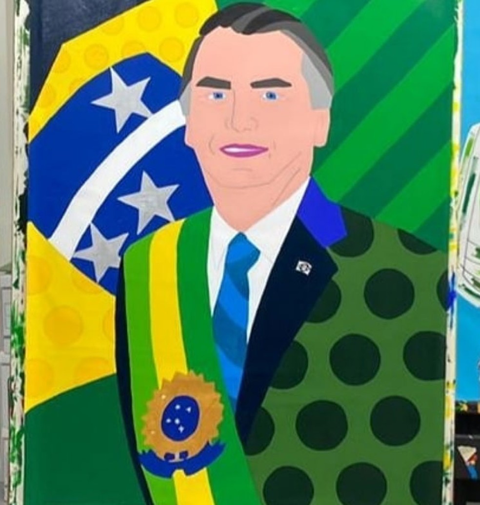 Pintura de Romero Britto retrata o Presidente Jair Bolsonaro e foi divulgada por Flávio Bolsonaro — Foto: Reprodução/Instagram/flaviobolsonaro