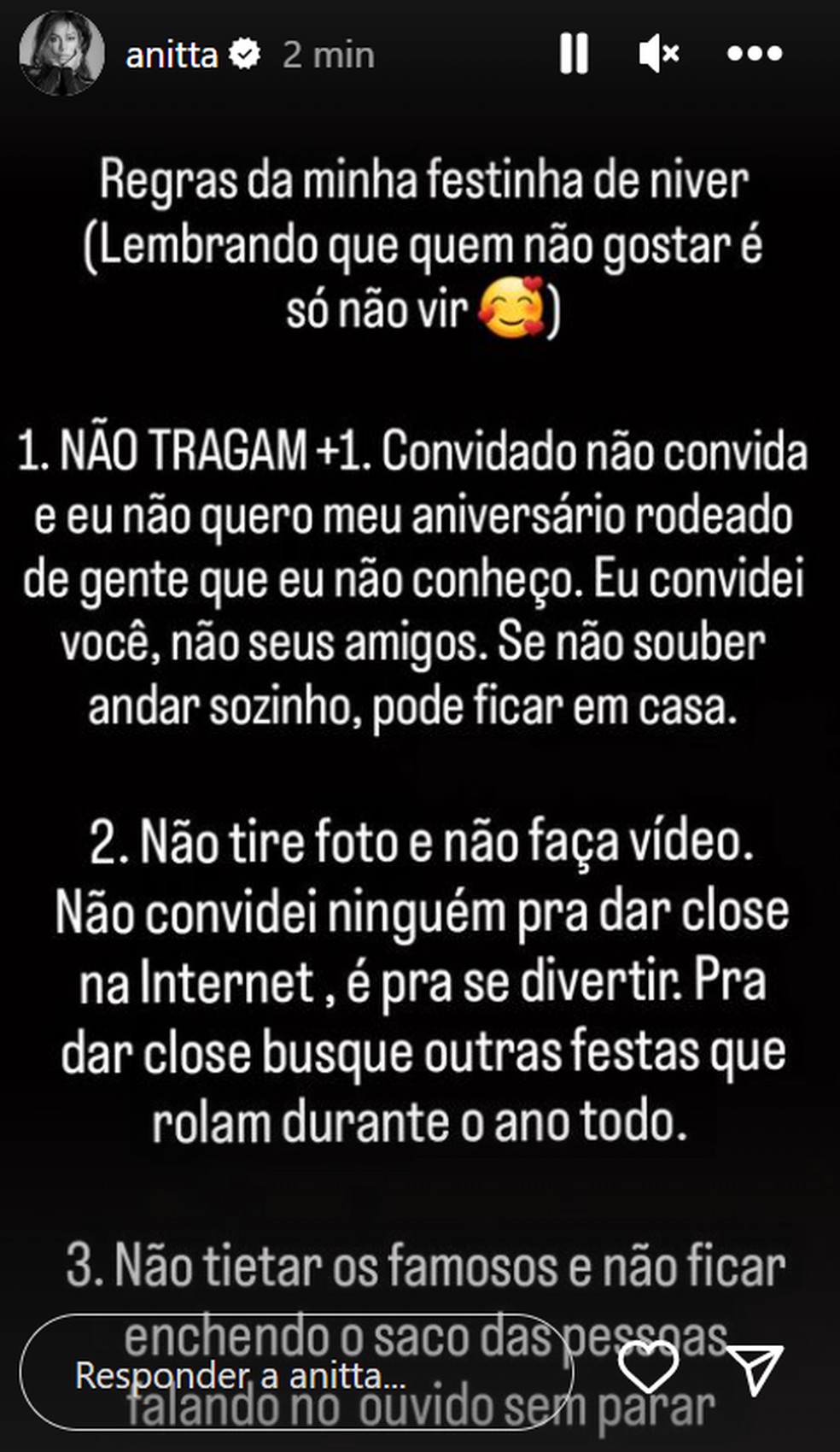 Regras de Anitta &mdash; Foto: Reprodu&ccedil;&atilde;o Instagram
