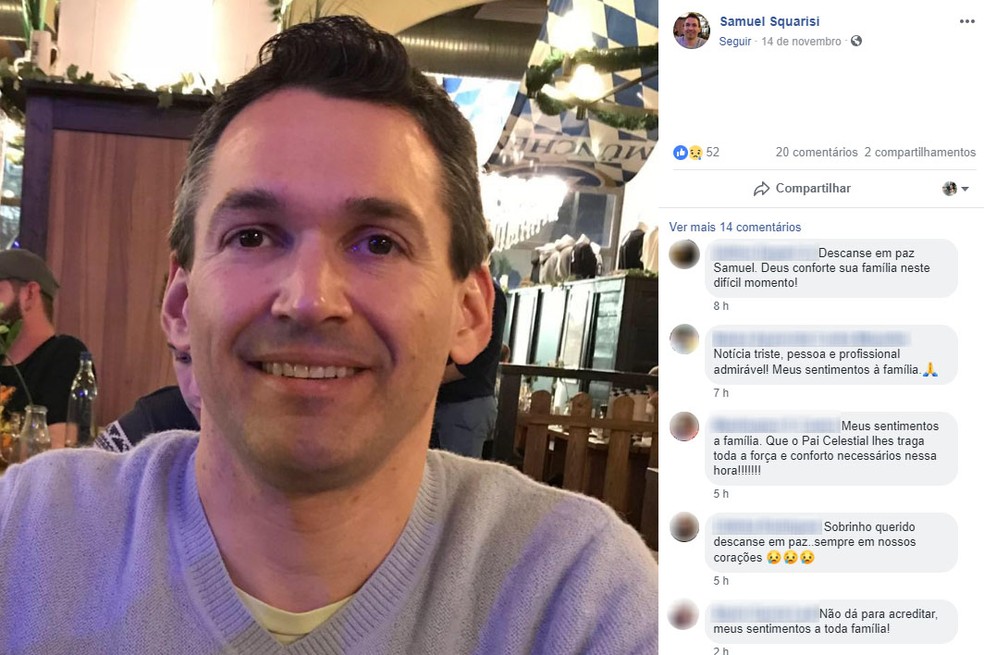 Samuel Rodrigues Squarisi, de 38 anos, nÃ£o resistiu a intoxicaÃ§Ã£o causada pelo cloro em academia de Campinas (SP) â Foto: ReproduÃ§Ã£o/Facebook