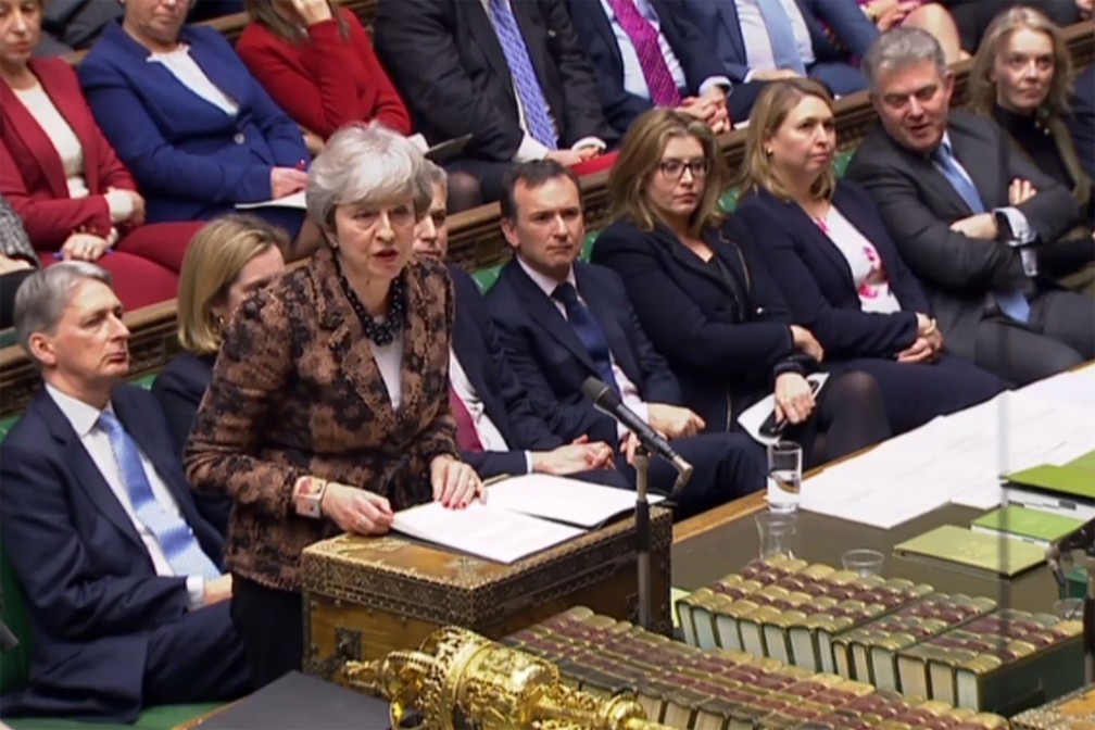 Premiê britânica, Theresa May, apresenta ‘plano B’ em uma tentativa de desbloquear o Brexit nesta segunda-feira (21) — Foto: AFP