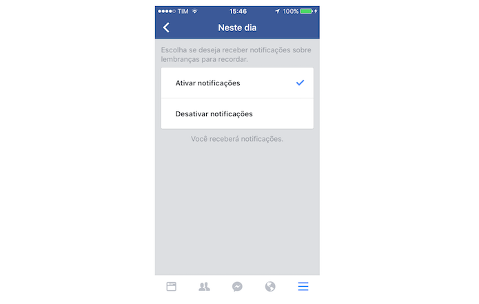 Opções para notificações da função Neste Dia do Facebook para iPhone (Foto: Reprodução/Marvin Costa)