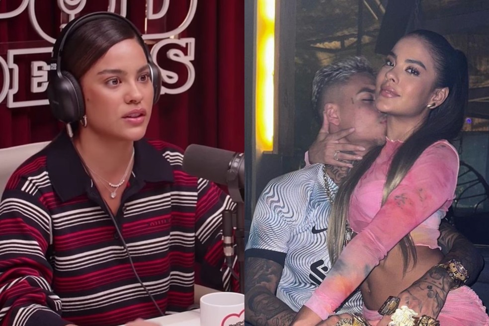Bella Campos no 'PodDelas' e com o namorado, MC Cabelinho &mdash; Foto: Reprodu&ccedil;&atilde;o/Instagram